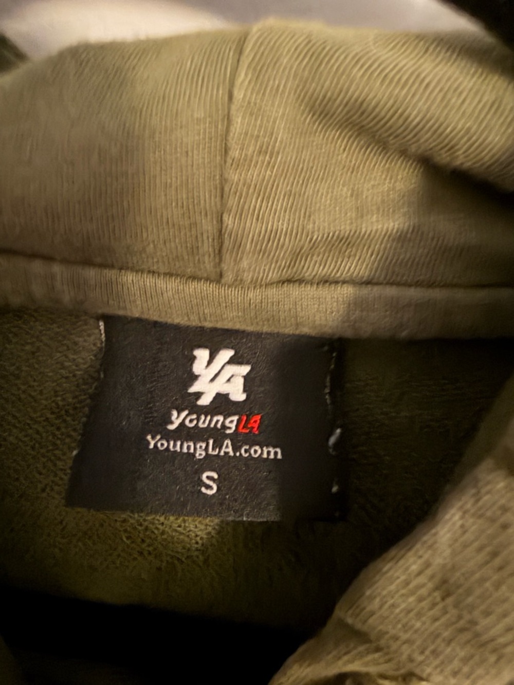 Men’s Young LA Olive Green Sleeveless Hoodie Size S - Picture 3 of 5